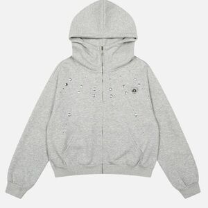 Aelfric Eden Grey Boxy Studded Zip Hoodie unisex.. y2k! brand new!